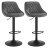 Conjunto de 2 banquetas altas giratórias com encosto, em veludo, para sala de jantar, na cor cinza.