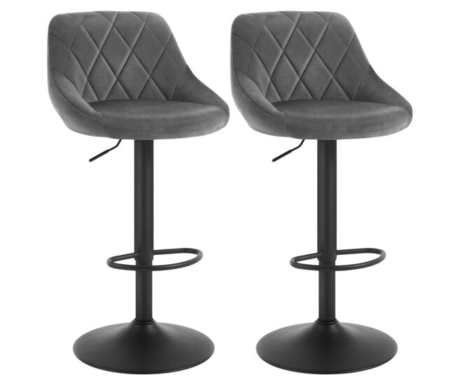 Pack 2 taburetes bar, silla alta, altura regulable diamant, giratorio con respaldo, terciopelo, comedor