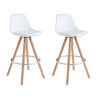 Conjunto de 2 banquetas altas estofadas para cozinha, com encosto e apoio para os pés, em branco e carvalho.