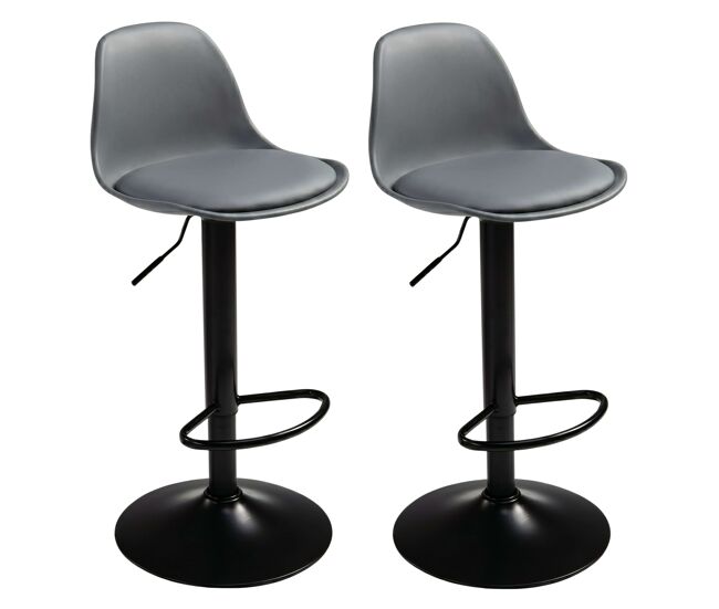 Pack 2 taburetes de bar o cocina, silla alta bistro, altura regulable, asiento acolchado, 360o
