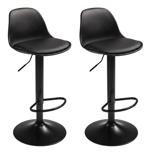 Conjunto de 2 banquetas altas para bar ou cozinha, estilo bistrô, com altura ajustável, assento acolchoado, rotação de 360º, pretas.