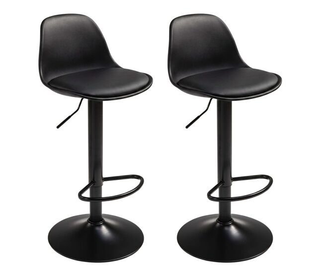 Pack 2 taburetes de bar o cocina, silla alta bistro, altura regulable, asiento acolchado, 360º