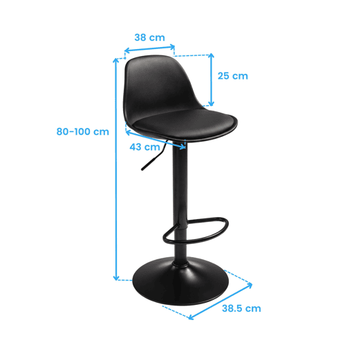 Conjunto de 2 banquetas altas para bar ou cozinha, estilo bistrô, com altura ajustável, assento acolchoado, rotação de 360º, pretas.