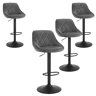 Conjunto de 4 banquetas altas giratórias com encosto, em veludo, para sala de jantar, na cor cinza.