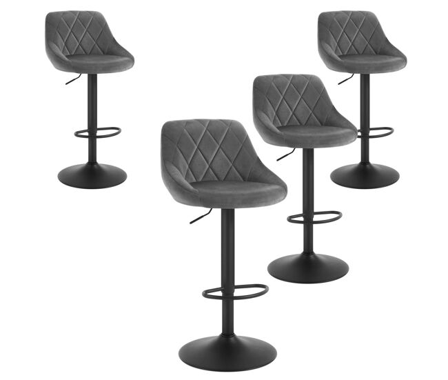 Pack 4 taburetes bar, silla alta, altura regulable diamant, giratorio con respaldo, terciopelo, comedor