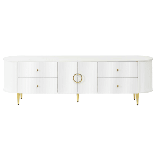 Móvel de TV Lowboard 180 cm - ondas 3D, MDF, pés em ferro, passagem de cabos - Branco