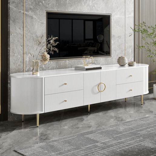 Móvel de TV Lowboard 180 cm - ondas 3D, MDF, pés em ferro, passagem de cabos - Branco