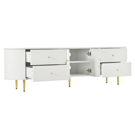 Móvel de TV Lowboard 180 cm - ondas 3D, MDF, pés em ferro, passagem de cabos - Branco