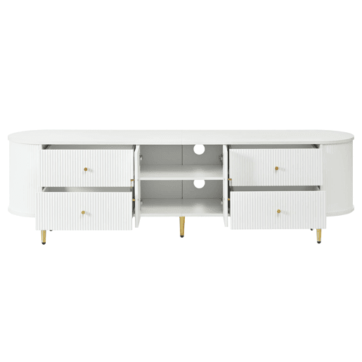 Móvel de TV Lowboard 180 cm - ondas 3D, MDF, pés em ferro, passagem de cabos - Branco