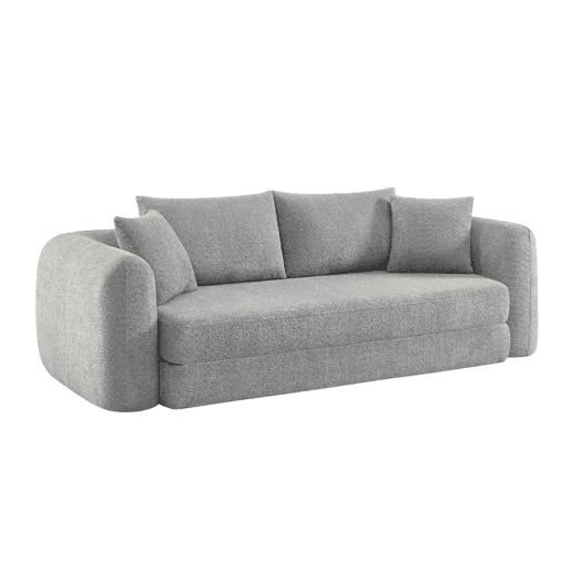 Sofá-cama em tecido bouclé, 3 lugares, Sweeetch, Cinza Claro, 243x112x83 cm