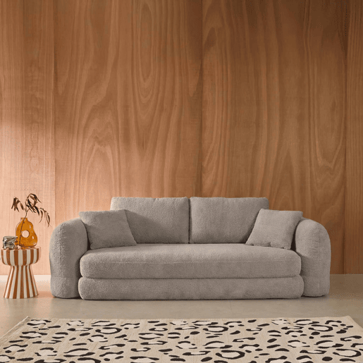 Sofá-cama em tecido bouclé, 3 lugares, Sweeetch, Cinza Claro, 243x112x83 cm