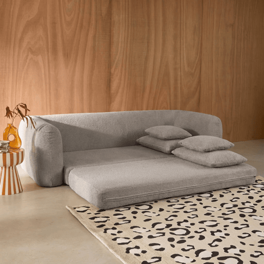 Sofá-cama em tecido bouclé, 3 lugares, Sweeetch, Cinza Claro, 243x112x83 cm