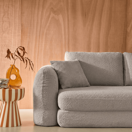 Sofá-cama em tecido bouclé, 3 lugares, Sweeetch, Cinza Claro, 243x112x83 cm
