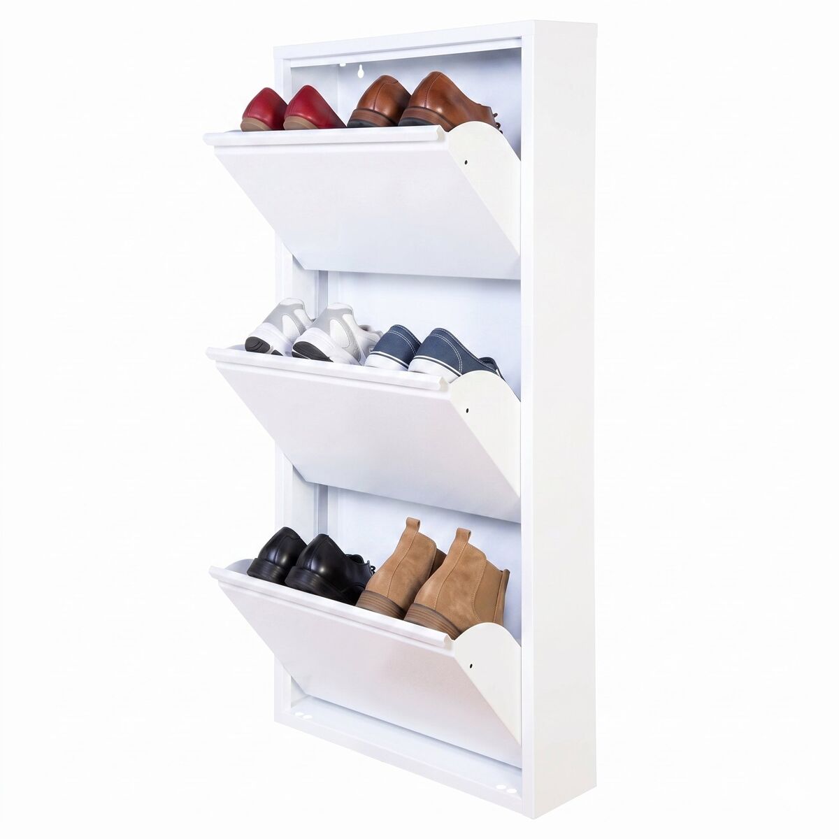 Well home zapatero dunne ultrafino de acero blanco, 3 compartimentos para 6 pares de zapatos, 50x13,5x103cm, ideal para pasillos y espacios reducidos