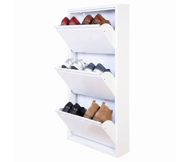 Well home zapatero dunne ultrafino de acero blanco, 3 compartimentos para 6 pares de zapatos, 50x13,5x103cm, ideal para pasillos y espacios reducidos