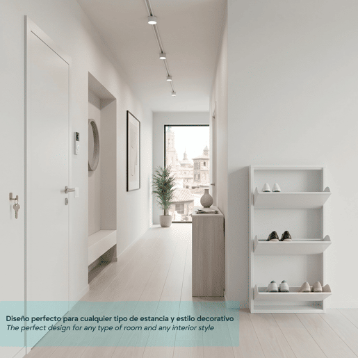 Well Home Sapateira DUNNE Ultrafina em Aço Branco, 3 Compartimentos para 6 Pares de Sapatos, 50x13,5x103 cm, Ideal para Corredores e Espaços Reduzidos Well Home Sapateira DUNNE Ultrafina em Aço Branco, 3 Compartimentos para 6 Pares de Sapatos, 50x13,5x103 cm, Ideal para Corredores e Espaços Reduzidos