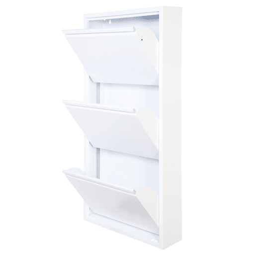 Well Home Sapateira DUNNE Ultrafina em Aço Branco, 3 Compartimentos para 6 Pares de Sapatos, 50x13,5x103 cm, Ideal para Corredores e Espaços Reduzidos Well Home Sapateira DUNNE Ultrafina em Aço Branco, 3 Compartimentos para 6 Pares de Sapatos, 50x13,5x103 cm, Ideal para Corredores e Espaços Reduzidos