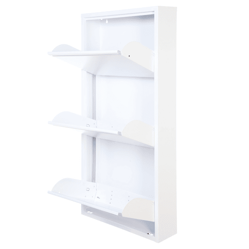 Well Home Sapateira DUNNE Ultrafina em Aço Branco, 3 Compartimentos para 6 Pares de Sapatos, 50x13,5x103 cm, Ideal para Corredores e Espaços Reduzidos Well Home Sapateira DUNNE Ultrafina em Aço Branco, 3 Compartimentos para 6 Pares de Sapatos, 50x13,5x103 cm, Ideal para Corredores e Espaços Reduzidos
