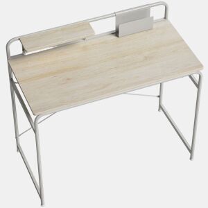 HOMCOM Secretária Mesa de Secretária Moderna com Prateleira e Estrutura Metálica Fácil Montagem para Escritório em Casa Quarto Espaços Pequenos 98x48x88,5 cm Carvalho