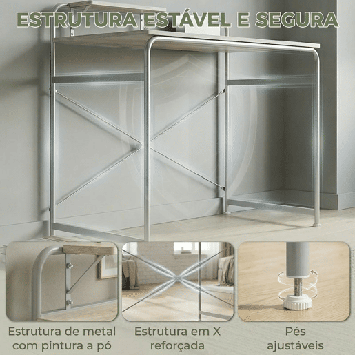 HOMCOM Secretária Mesa de Secretária Moderna com Prateleira e Estrutura Metálica Fácil Montagem para Escritório em Casa Quarto Espaços Pequenos 98x48x88,5 cm Carvalho HOMCOM Secretária Mesa de Secretária Moderna com Prateleira e Estrutura Metálica Fácil Montagem para Escritório em Casa Quarto Espaços Pequenos 98x48x88,5 cm Carvalho