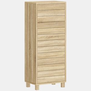 HOMCOM Armário de Casa de Banho Estreito Móvel Auxiliar de Casa de Banho com Porta de Ripas 3 Prateleiras e Prateleira Ajustável Abertura por Pressão Poupa Espaço 34x23x84 cm Madeira
