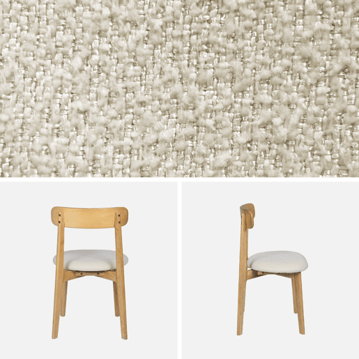Cadeira vintage de madeira de seringueira em tom natural e tecido texturizado, set de 2 Natural - 50x45x80 cm Cadeira vintage de madeira de seringueira em tom natural e tecido texturizado, set de 2 Natural - 50x45x80 cm