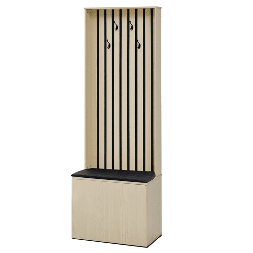 Cabideiro para a entrada com banco e sapateira - 4 ganchos, assento almofadado e espaço de arrumação - madeira Cabideiro para a entrada com banco e sapateira - 4 ganchos, assento almofadado e espaço de arrumação - madeira