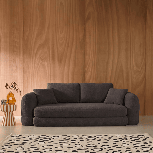 Sofá-cama em tecido bouclé, 3 lugares, Sweeetch, Cinza escuro, 243x112x83 cm