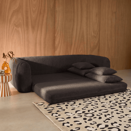 Sofá-cama em tecido bouclé, 3 lugares, Sweeetch, Cinza escuro, 243x112x83 cm