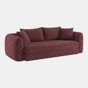 Sofá-cama em tecido bouclé embalado a vácuo, 3 lugares, Sweeetch, Borgonha, 243x112x83 cm