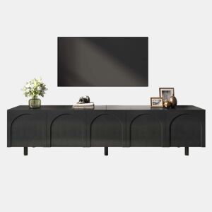 Móvel baixo para televisão - 5 portas, pés metálicos, PB e MDF, design moderno - Preto