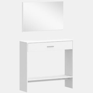 HOMCOM Consola de Entrada com Espelho, Gaveta e Prateleira u2013 Conjunto de 2 Peças com Sistema Antitombo para Hall, 91,5x27,9x85,5 cm, Branco
