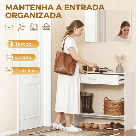 HOMCOM Consola de Entrada com Espelho, Gaveta e Prateleira u2013 Conjunto de 2 Peças com Sistema Antitombo para Hall, 91,5x27,9x85,5 cm, Branco
