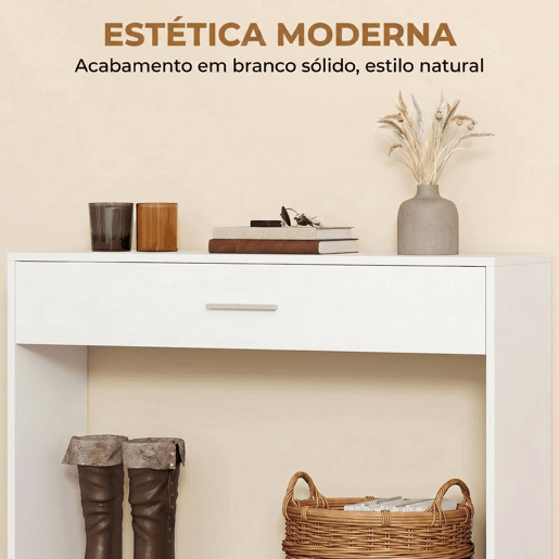HOMCOM Consola de Entrada com Espelho, Gaveta e Prateleira u2013 Conjunto de 2 Peças com Sistema Antitombo para Hall, 91,5x27,9x85,5 cm, Branco