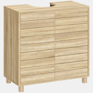 HOMCOM Móvel de Casa de Banho com Prateleira Ajustável, Portas de Ripas e Abertura por Pressão, para Lavatório com Pedestal ou de Parede, 60x30x60 cm, Natural