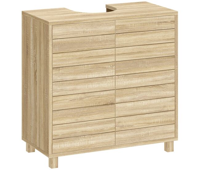 Homcom mueble bajo lavabo, mueble de baño con estante ajustable, puertas de listones y apertura por presión, para lavabo con pedestal o pared,