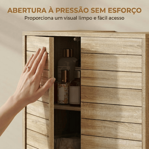 HOMCOM Móvel de Casa de Banho com Prateleira Ajustável, Portas de Ripas e Abertura por Pressão, para Lavatório com Pedestal ou de Parede, 60x30x60 cm, Natural