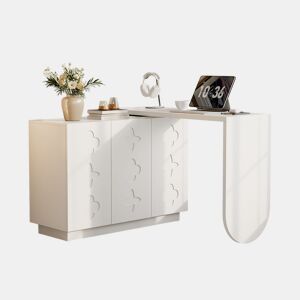 MEUBLES COSY Secretária Giratória de 360 Graus Mesa de Computador em L com Armário de 3 Portas e Prateleiras Ajustáveis para Escritório Estudo Toucador 110-170cm Cor Branco