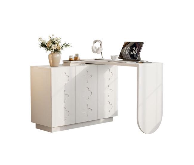 Meubles cosy escritorio giratorio de 360 grados mesa de ordenador en forma de l con armario de 3 puertas y estantes regulables para oficina despacho