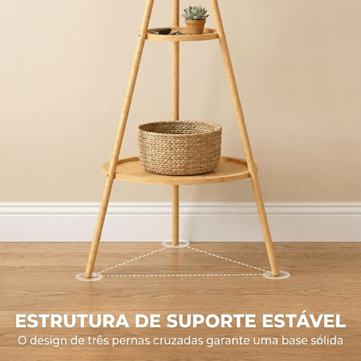 HOMCOM Cabide de Pé em Bambu Cabide para Roupas com 2 Prateleiras e 9 Ganchos Design Elegante para Pendurar Bolsas Chapéus no Hall Entrada Quarto 58,5x58,5x176 cm Madeira