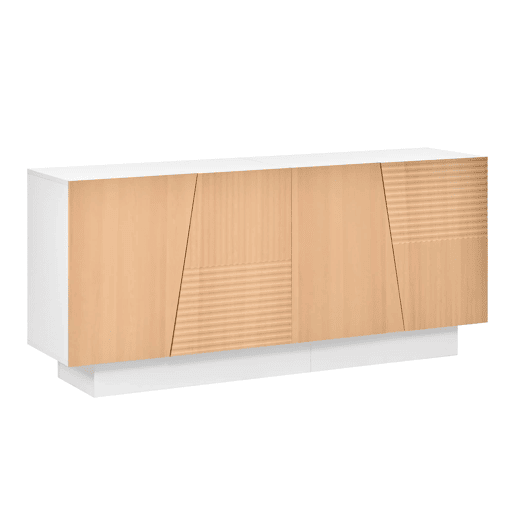 Aparador de sala de estar - tamanho não especificado - design com ranhuras geométricas, 4 portas, 2 compartimentos separados, prateleiras com altura ajustável - NaturalBranco Aparador de sala de estar - tamanho não especificado - design com ranhuras geométricas, 4 portas, 2 compartimentos separados, prateleiras com altura ajustável - NaturalBranco