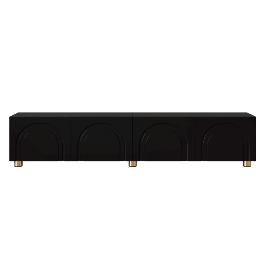 Móvel de TV tipo lowboard sem dimensões específicas - relevo arqueado com 4 portas, pés metálicos, grande espaço de arrumação - Preto Móvel de TV tipo lowboard sem dimensões específicas - relevo arqueado com 4 portas, pés metálicos, grande espaço de arrumação - Preto