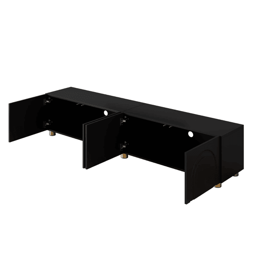 Móvel de TV tipo lowboard sem dimensões específicas - relevo arqueado com 4 portas, pés metálicos, grande espaço de arrumação - Preto Móvel de TV tipo lowboard sem dimensões específicas - relevo arqueado com 4 portas, pés metálicos, grande espaço de arrumação - Preto