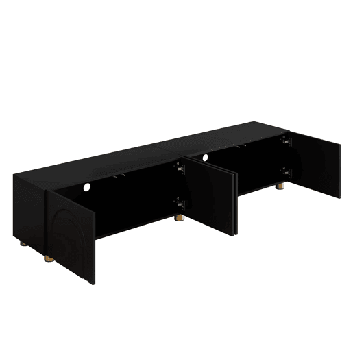 Móvel de TV tipo lowboard sem dimensões específicas - relevo arqueado com 4 portas, pés metálicos, grande espaço de arrumação - Preto Móvel de TV tipo lowboard sem dimensões específicas - relevo arqueado com 4 portas, pés metálicos, grande espaço de arrumação - Preto