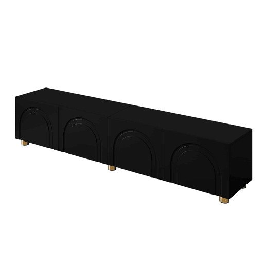 Móvel de TV tipo lowboard sem dimensões específicas - relevo arqueado com 4 portas, pés metálicos, grande espaço de arrumação - Preto Móvel de TV tipo lowboard sem dimensões específicas - relevo arqueado com 4 portas, pés metálicos, grande espaço de arrumação - Preto