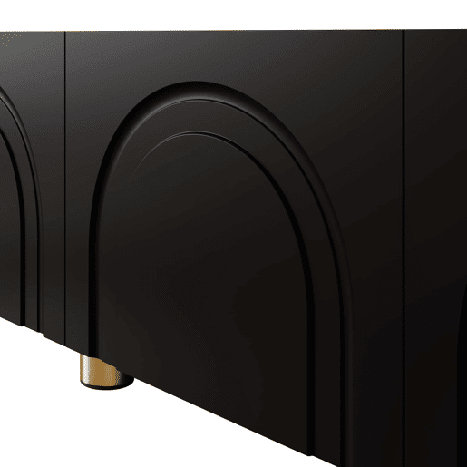 Móvel de TV tipo lowboard sem dimensões específicas - relevo arqueado com 4 portas, pés metálicos, grande espaço de arrumação - Preto Móvel de TV tipo lowboard sem dimensões específicas - relevo arqueado com 4 portas, pés metálicos, grande espaço de arrumação - Preto