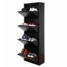 Well Home Sapateira DUNNE Ultrafina em Aço Preto, 4 Compartimentos para 8 Pares de Sapatos, 50x13,5x136,5 cm, Ideal para Corredores e Espaços Reduzidos