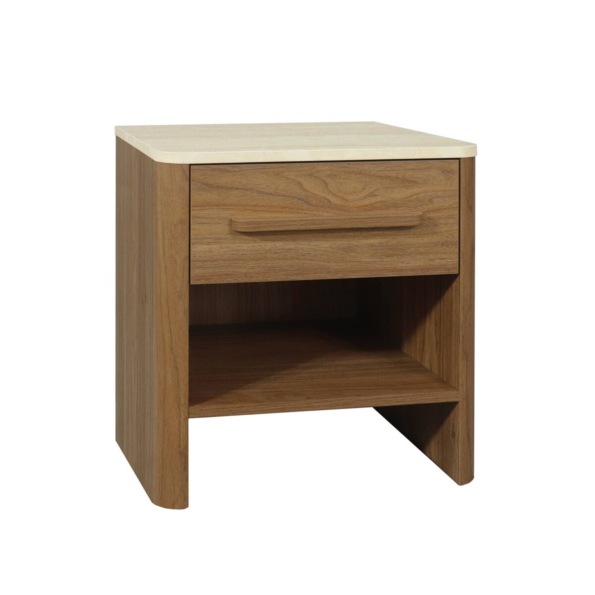 Mesita de noche y efecto madera travertino 1 cajón 45