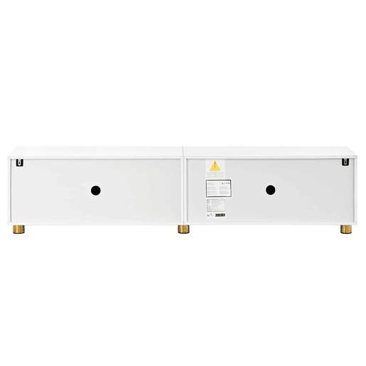 Móvel de TV tipo lowboard sem dimensões específicas - 4 portas, relevo arqueado, pés metálicos, moderno - Natural e branco Móvel de TV tipo lowboard sem dimensões específicas - 4 portas, relevo arqueado, pés metálicos, moderno - Natural e branco