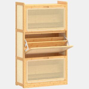 HOMCOM Sapateira com 2 Compartimentos Basculantes Sapateira Estilo Bohemio Estreita com Prateleiras Ajustáveis para 18-21 Pares de Sapatos Armário para Sapatos para Entrada e Corredor 69x29x119,8 cm Madeira